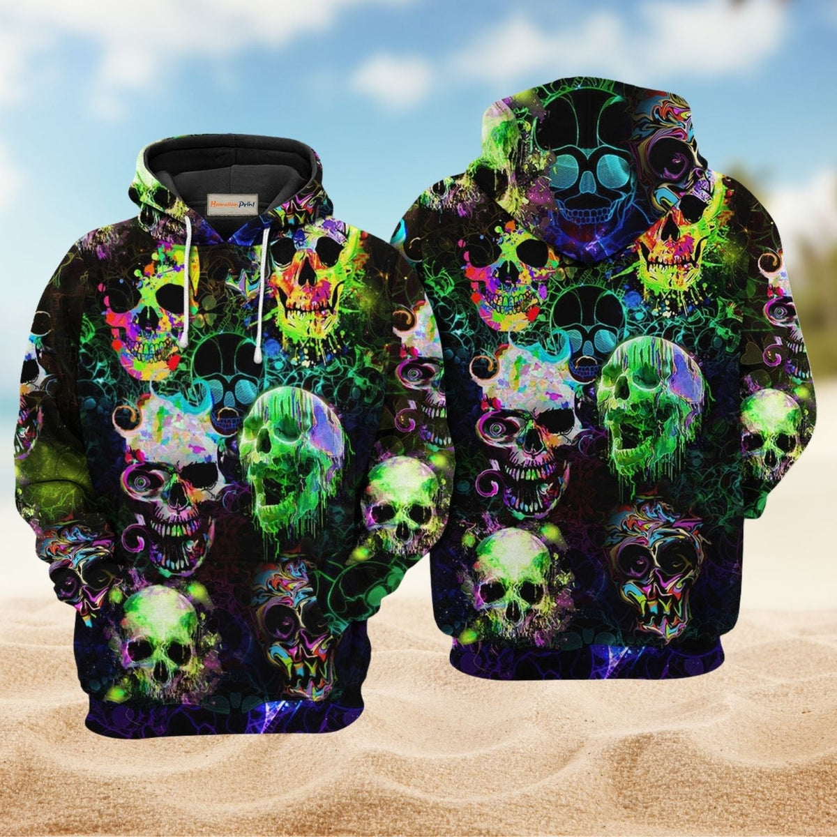 Green Skull Color Splash Hoodie For Bold Streetwear Seasonal Events And Comfortable Layering