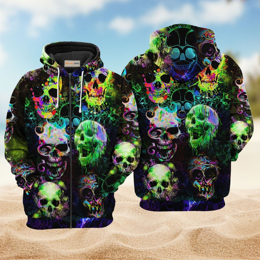 Green Skull Color Splash Hoodie For Bold Streetwear Seasonal Events And Comfortable Layering