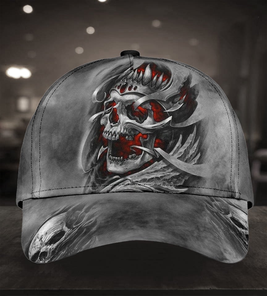 Skull Grey Pattern Classic Cap For Beach Vacations Outdoor Trips And Everyday Comfort