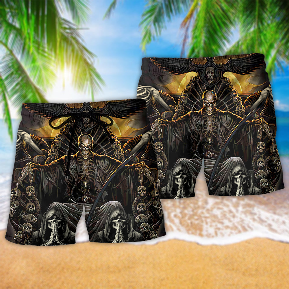 Skull Grim Reaper Dark Beach Shorts Print Detail For Dark Fantasy Summer Style
