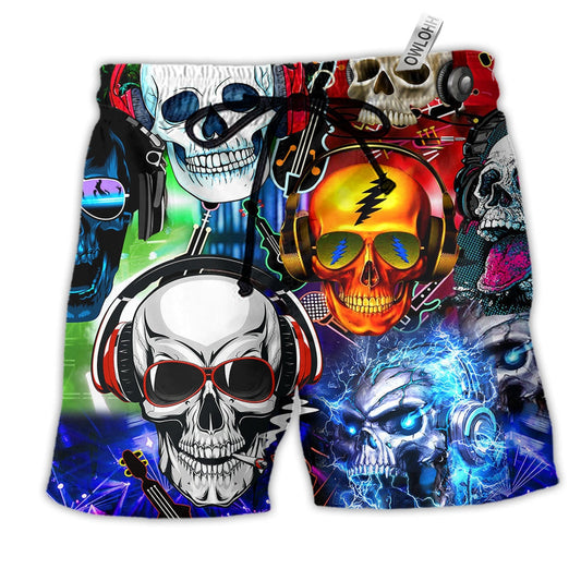 Skull Guitar Let's Free Spirit Music Hawaiian Beach Shorts For Musicians And Outdoor Comfort