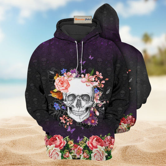 Skull Happiness Flowers Butterfly Hoodie For Alternative Fashion Events And Relaxed Everyday Wear