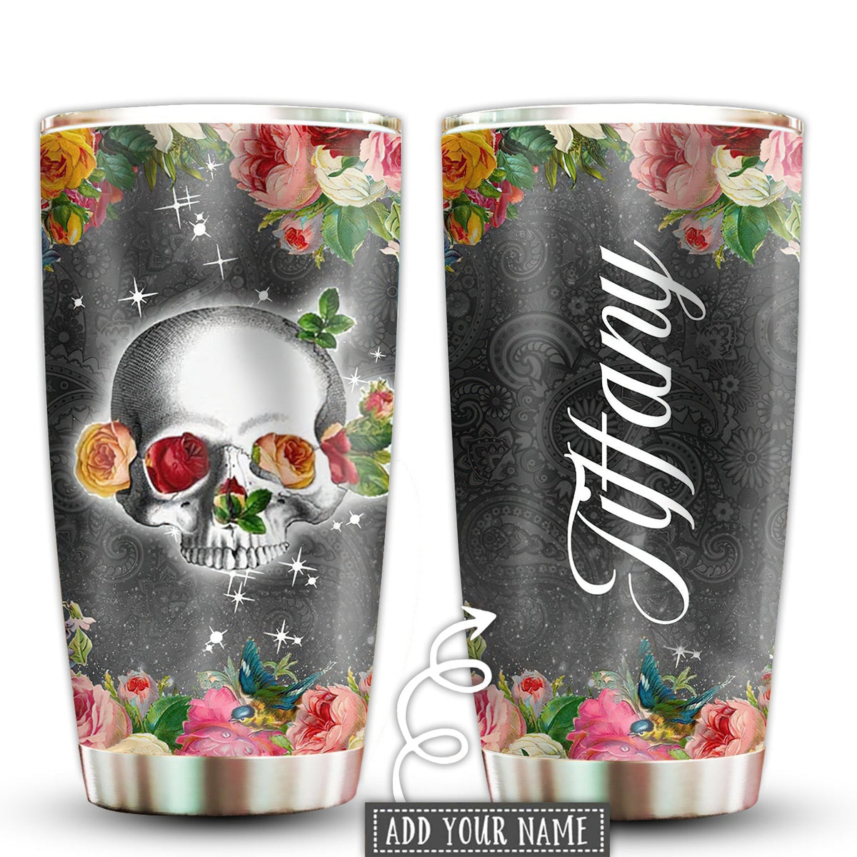 Skull Happiness Love Floral Personalized 20 Oz Tumbler For Coffee Travel And Daily Drinks