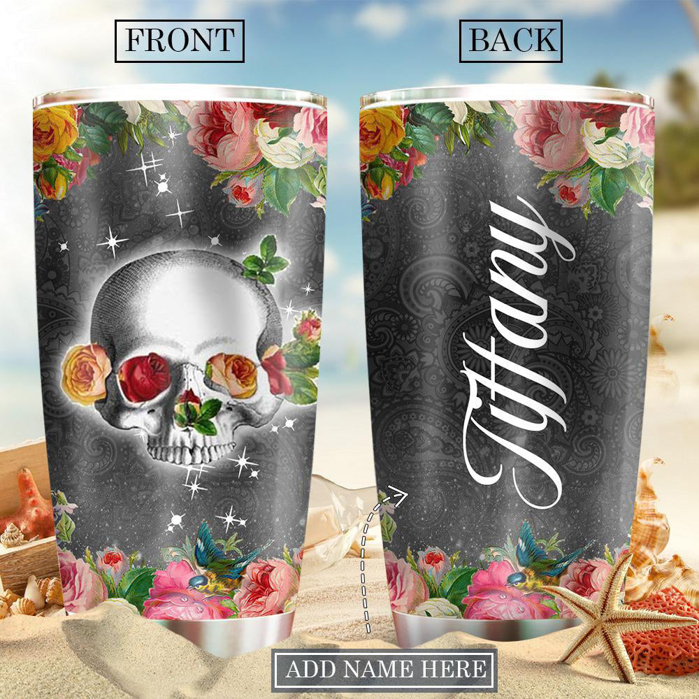 Skull Happiness Love Floral Personalized 20 Oz Tumbler For Coffee Travel And Daily Drinks
