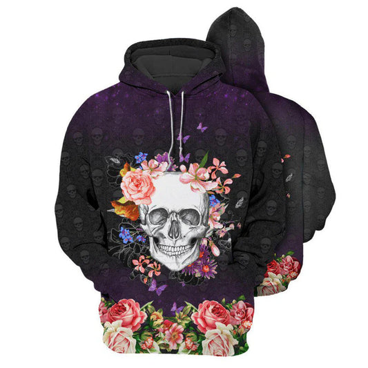 Skull Happiness Flowers Hoodie For Gothic Art Lovers Daily Wear And Weekend Adventures