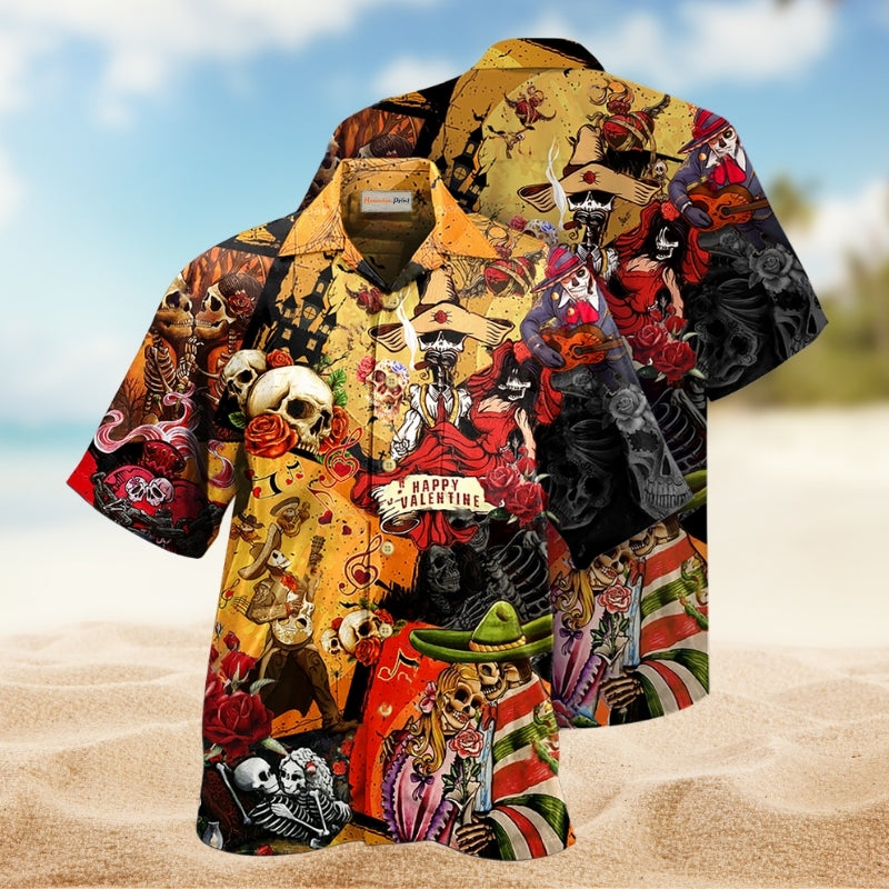 Vintage Skull Artwork Hawaiian Shirt For Resort Trips, Coastal Parties, And Warm Weather Style