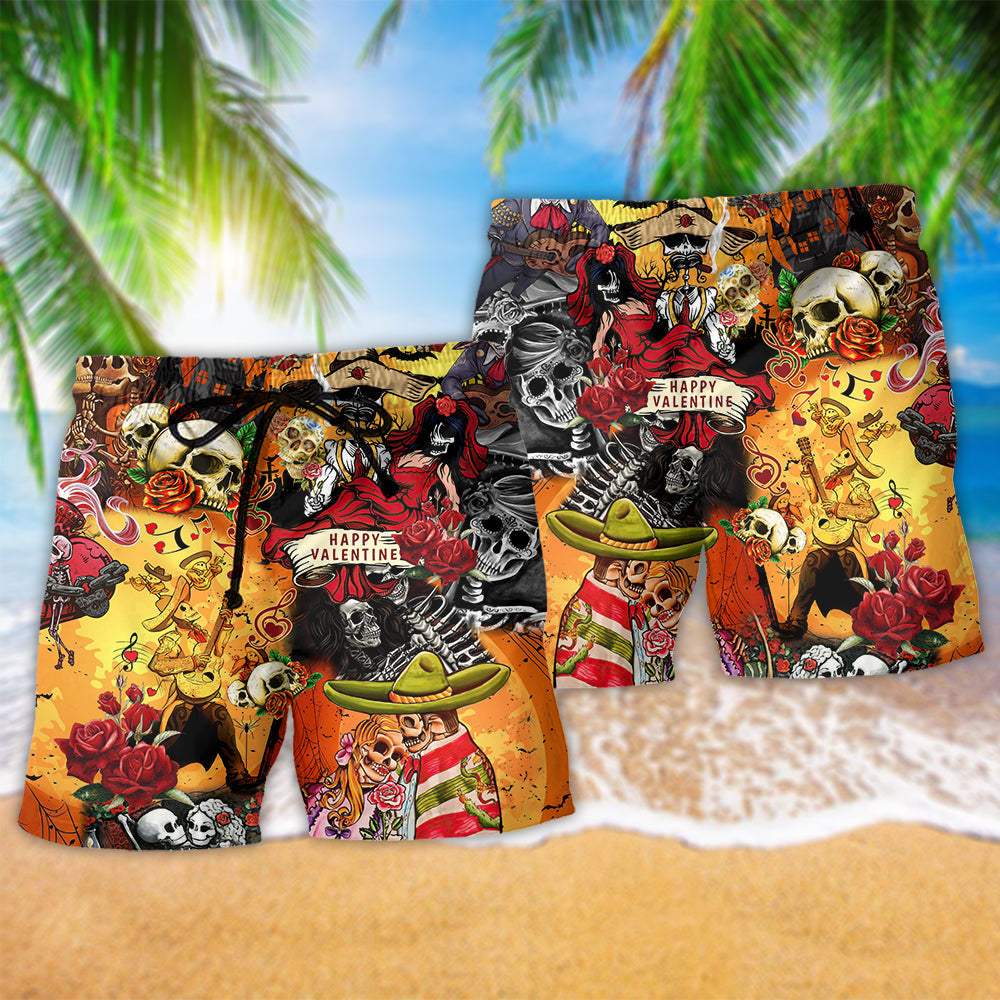 Valentine Skull Rose Romantic Beach Shorts For Oceanfront Weekends And Laid Back Daily Wear