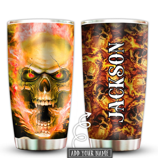 Skull Hot Fire Personalized 20 Oz Tumbler For Coffee Travel And Daily Drinks