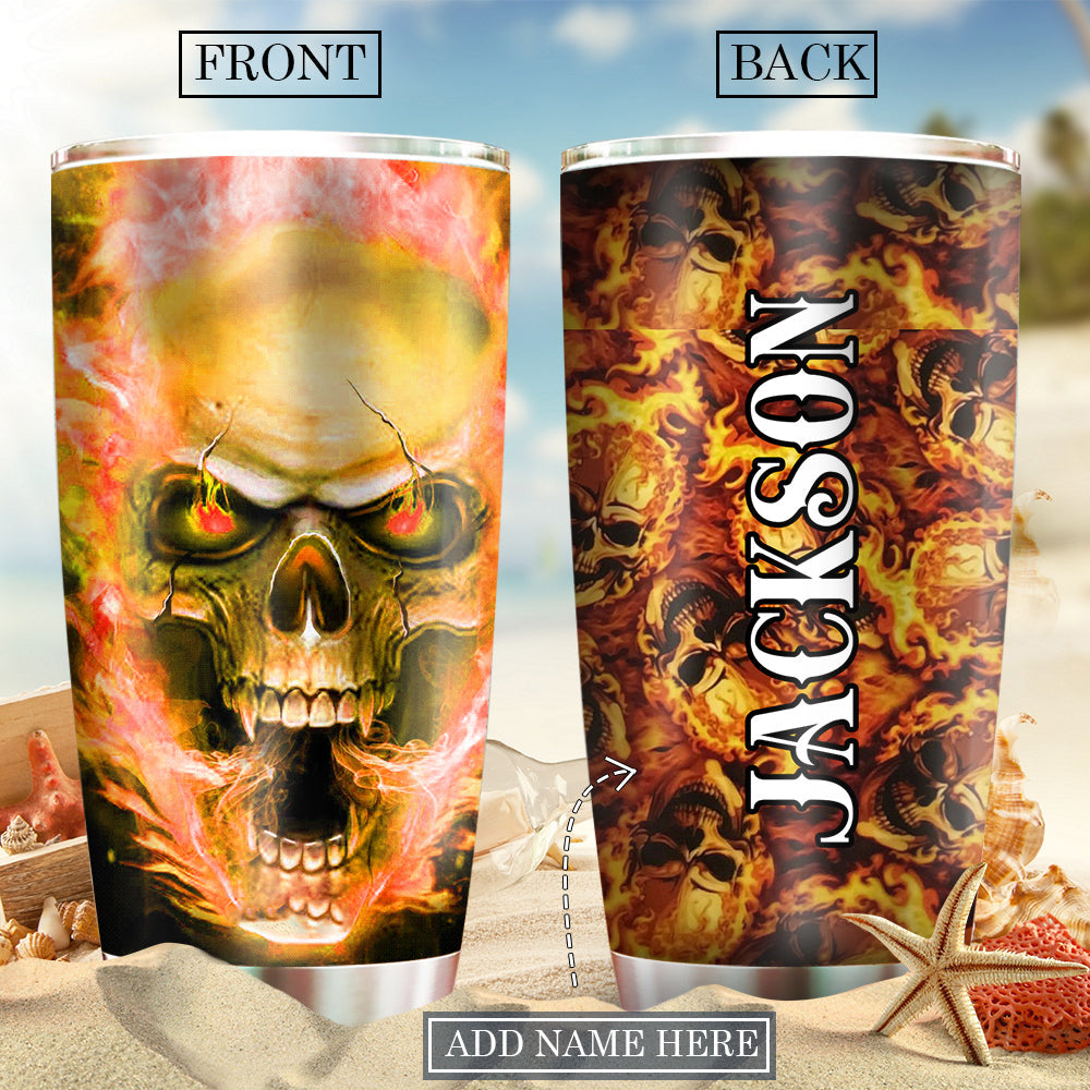 Skull Hot Fire Personalized 20 Oz Tumbler For Coffee Travel And Daily Drinks
