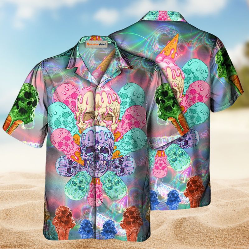 Skull Ice Cream Cooling Hawaiian Shirt For Island Vacations, Casual Events, And Distinctive Seasonal Style