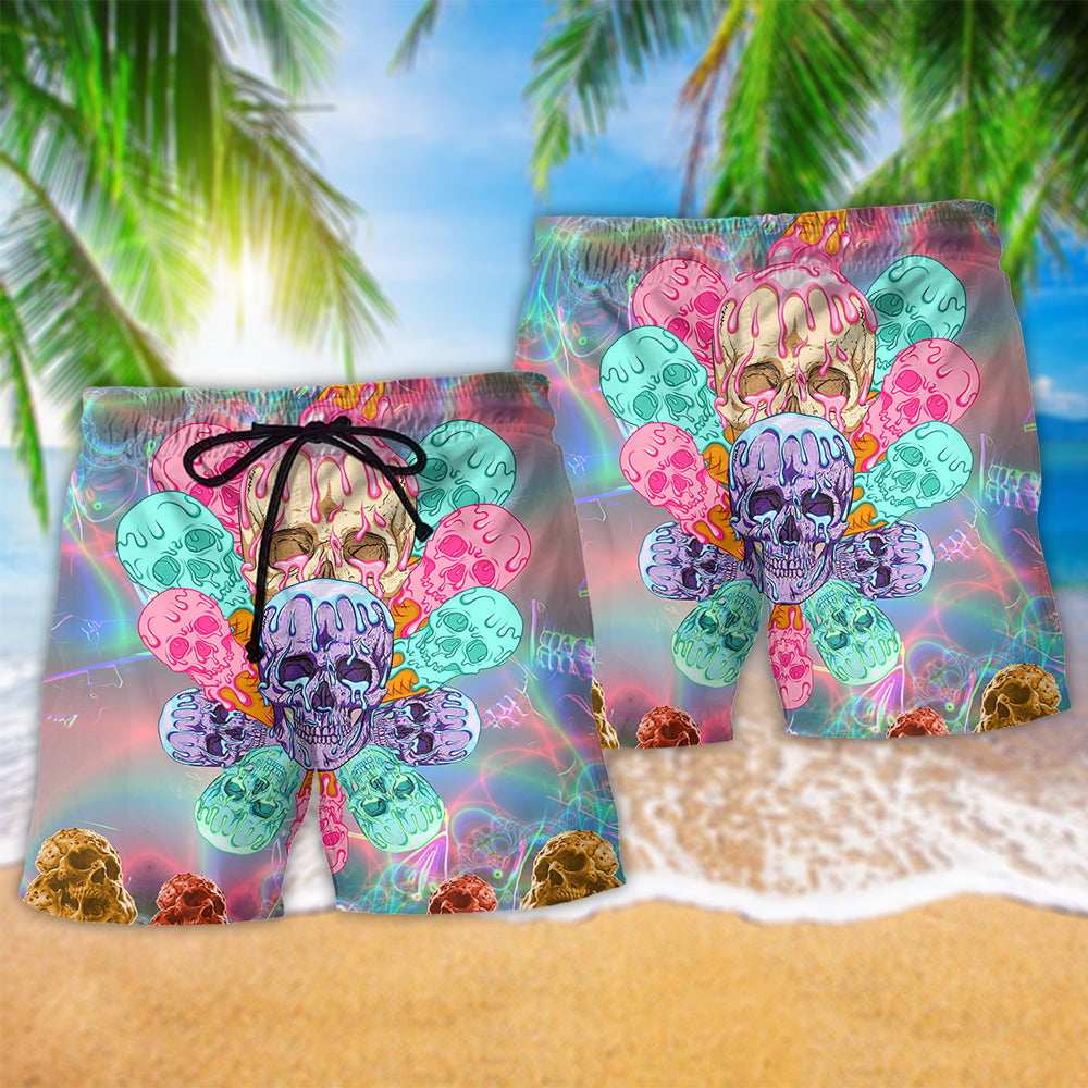 Cool Skull Ice Cream Pop Beach Shorts For Summer Vacation And Coastal Travel