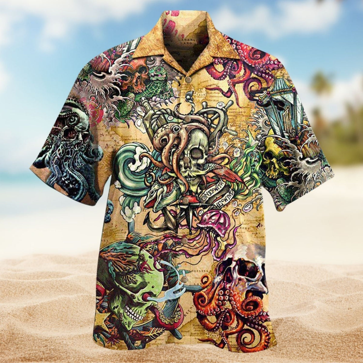 Skull Sea Hawaiian Shirt For Creative Adventures, Beach Travel, And Bold Warm Weather Wear