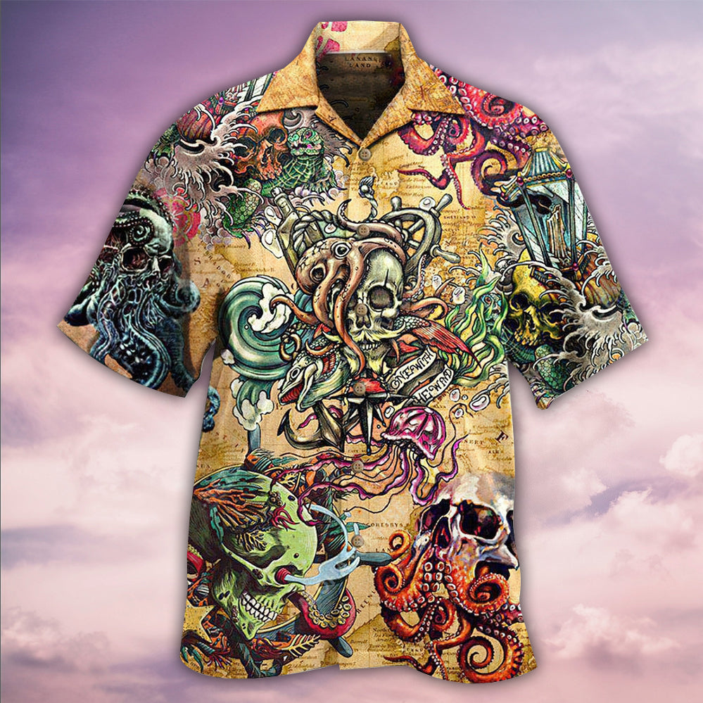 Ocean Vintage Skull Hawaiian Shirt With Detailed Graphic For Vacation Getaways Resort Wear And Casual Celebrations