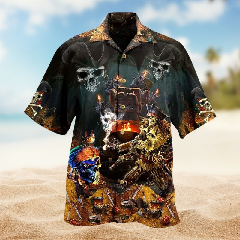 Rebellious Skull Design Hawaiian Shirt For Coastal Travel, Casual Events, And Comfortable Summer Wear
