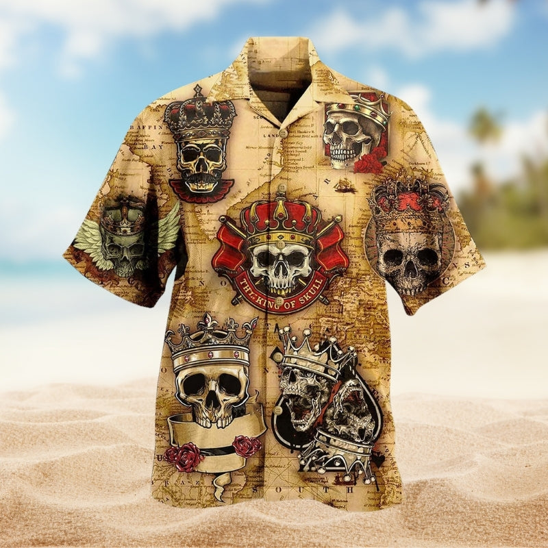 Dark Skull Detailed Graphic Hawaiian Shirt For Tropical Holidays, Outdoor Gatherings, And Everyday Comfort
