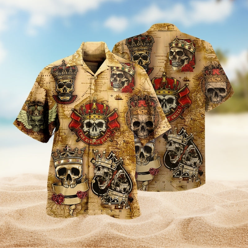 Dark Skull Detailed Graphic Hawaiian Shirt For Tropical Holidays, Outdoor Gatherings, And Everyday Comfort