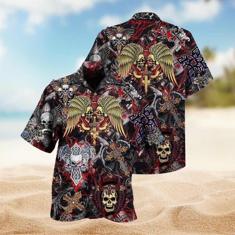 Dark Skull Detailed Graphic Hawaiian Shirt For Beach Days, Summer Outings, And Thoughtful Gift Giving