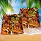 Flaming Skull King Fierce Beach Shorts Pattern Detail For Coastal Travel And Warm Weather Wardrobe