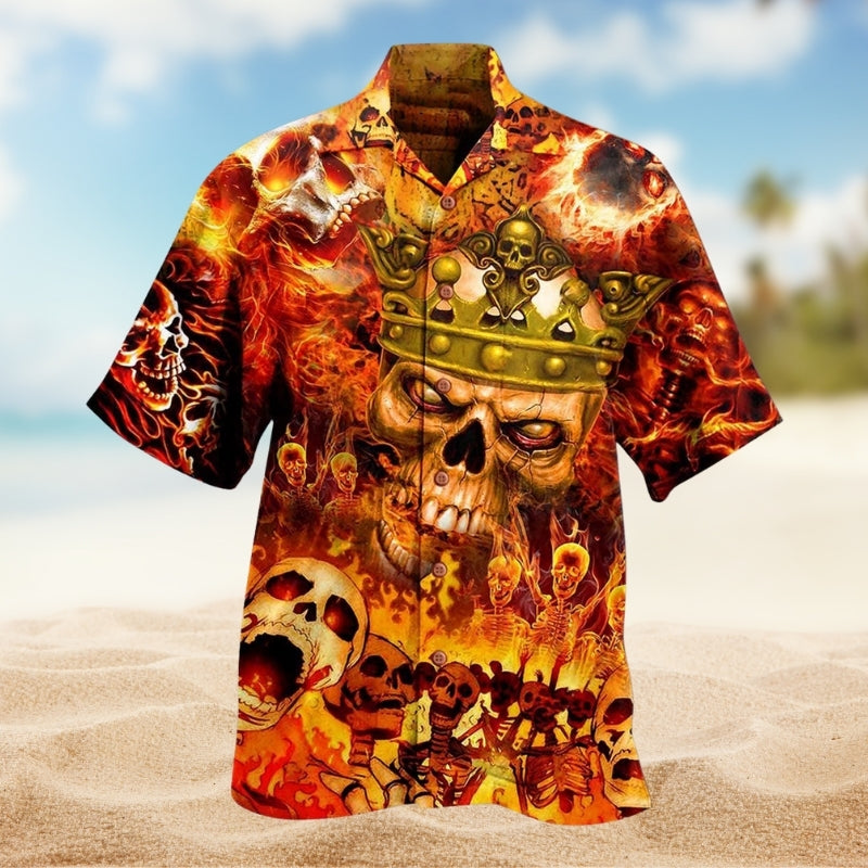 Skull Fire Hawaiian Shirt For Mythic Art Lovers, Coastal Outings, And Thoughtful Gift Giving