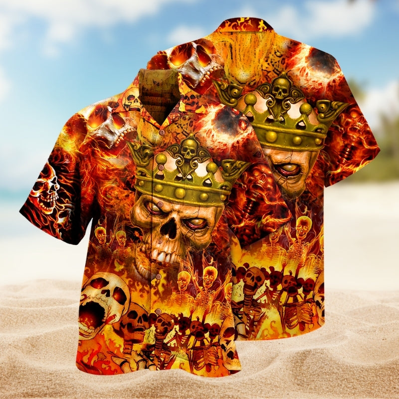 Skull Fire Hawaiian Shirt For Mythic Art Lovers, Coastal Outings, And Thoughtful Gift Giving