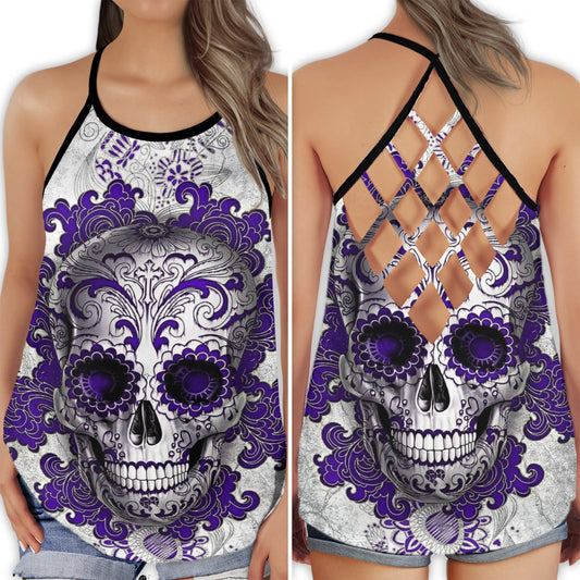 Skull Lady Purple Gothic Dark Art Hollow Tank Top For Workouts Festivals And Bold Style