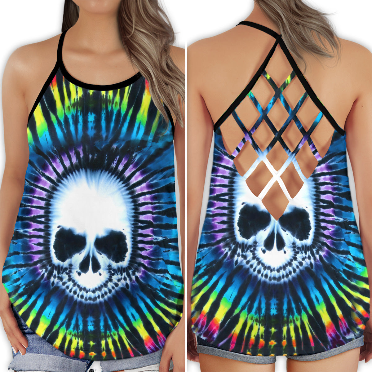 Skull Lady Fantastic Hollow Tank Top For Workouts Festivals And Bold Style