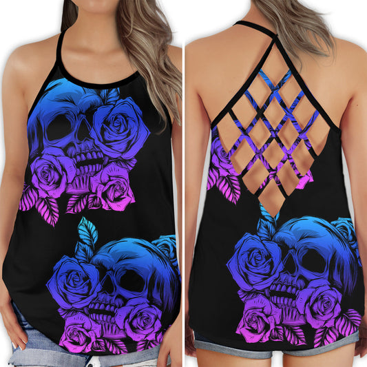 Skull Lady Love And Life Bold Gothic Hollow Tank Top For Workouts Festivals And Bold Style