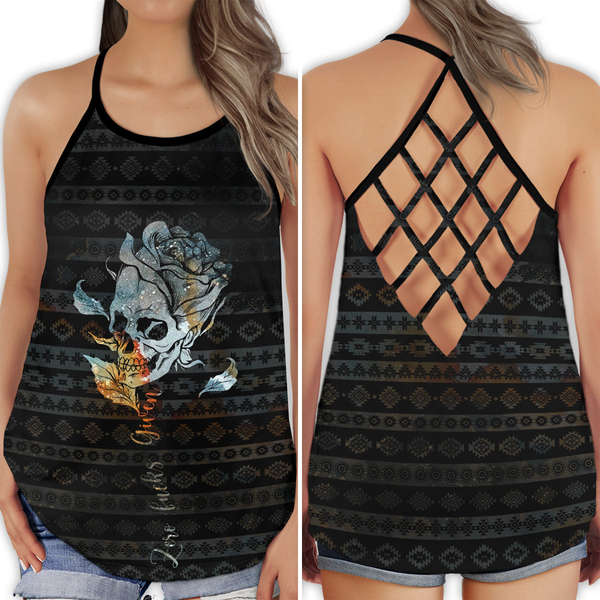 Skull Lady Love And Life Hollow Tank Top For Workouts Festivals And Bold Style