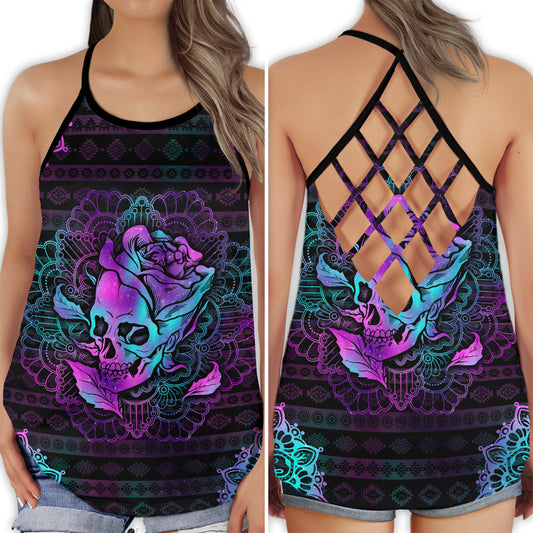Skull Lady Love Rose Gothic Floral Art Hollow Tank Top For Yoga Practice And Summer Outings