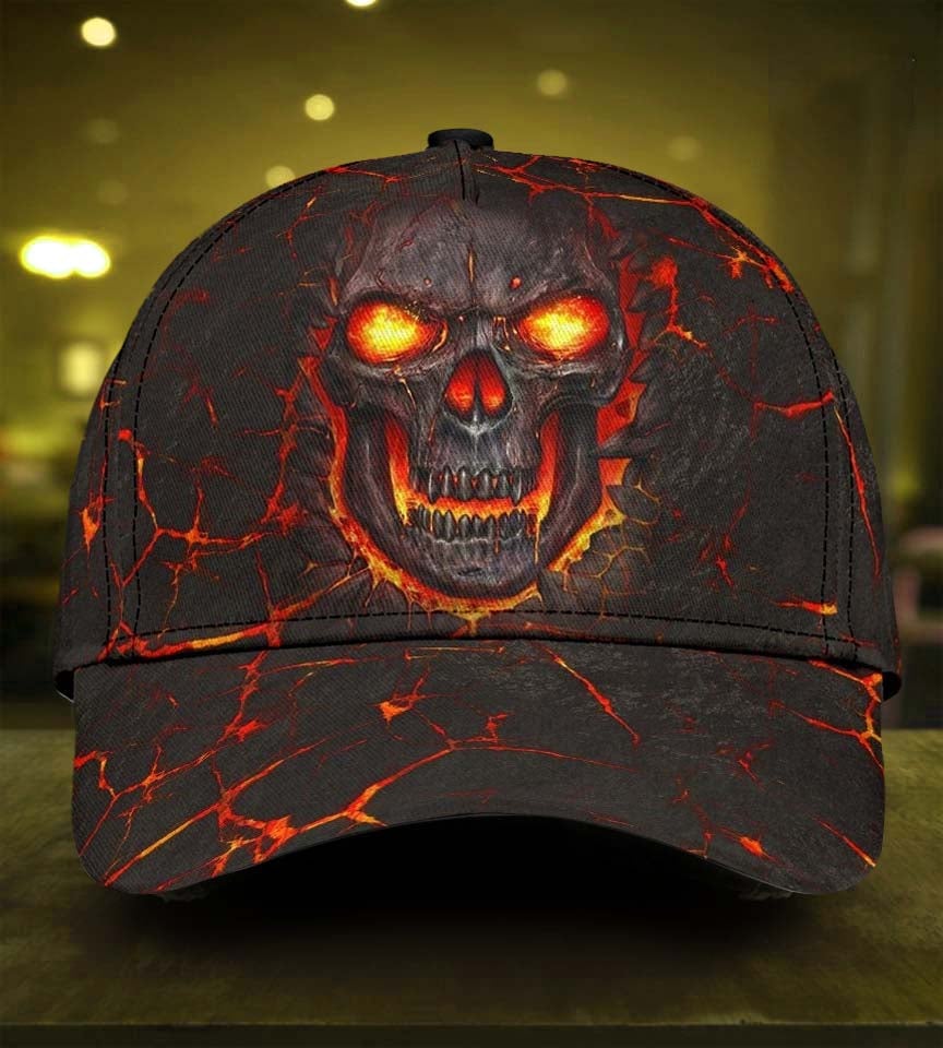 Skull Lava Fire Effect Design Classic Cap For Travel Holidays Parties And Relaxed Casual Styling