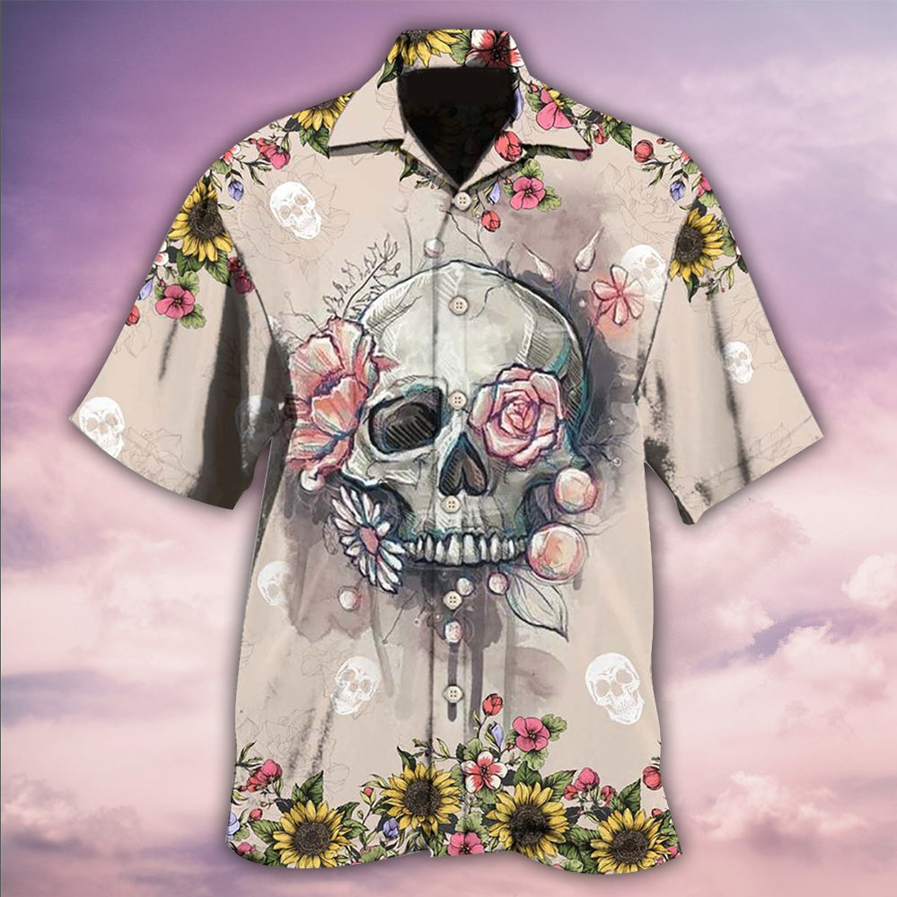 Cute Skull Hawaiian Shirt With Detailed Graphic For Tropical Escapes Resort Wear And Outdoor Celebrations