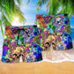 Colorful Skull Mushroom Lifestyle Beach Shorts Pattern Detail For Island Trips And Comfortable Resort Style