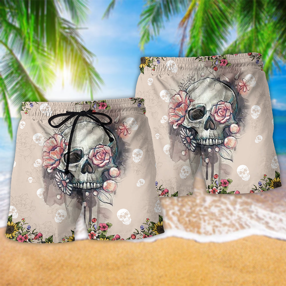 Skull Floral Lifestyle Beach Shorts Pattern Detail For Everyday Outings And Travel Ready Comfort