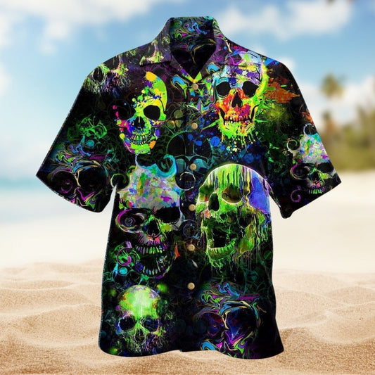 Vintage Skull Hawaiian Shirt For Tropical Retreat And Weekend Wear