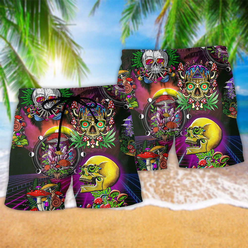 Skull Life Is A Game Skull Hawaiian Print Beach Shorts For Striking Resort Looks