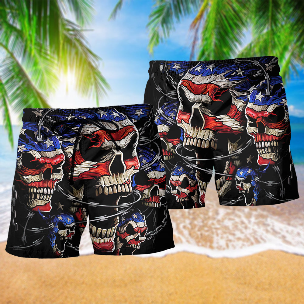 America Skull Forever Beach Shorts Design Detail For Resort And Beach Day Style