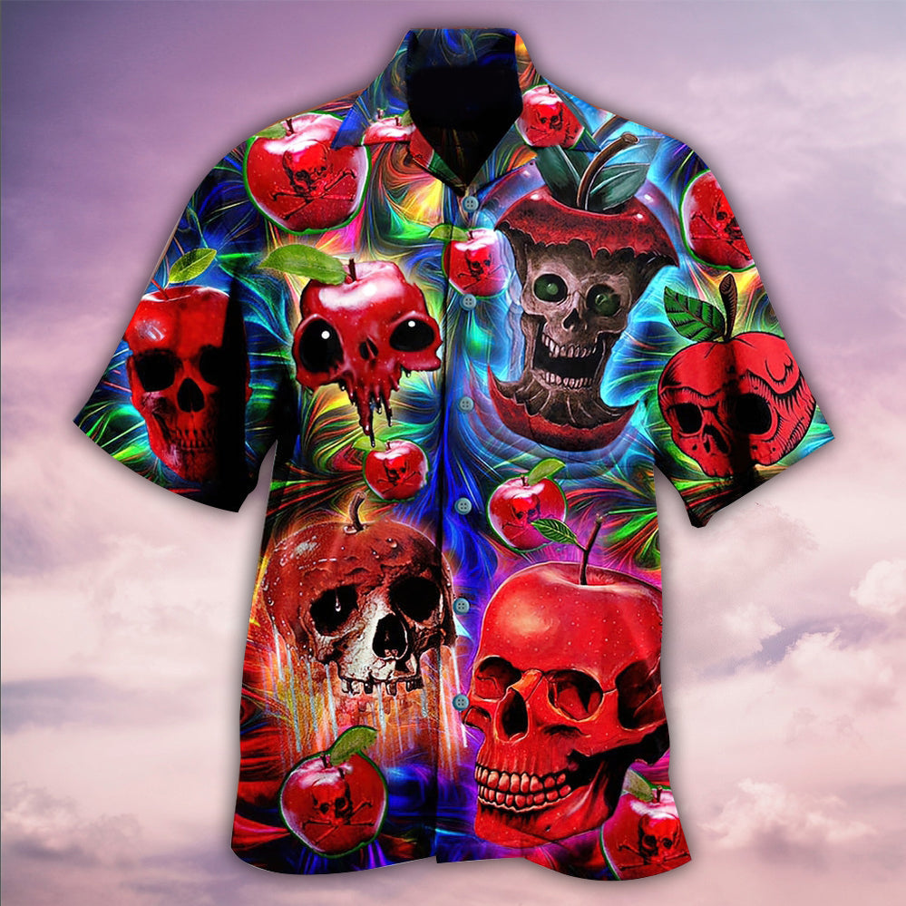 Skull And Apple Hawaiian Shirt With Detailed Graphic For Summer Events Coastal Travel And Comfortable Styling