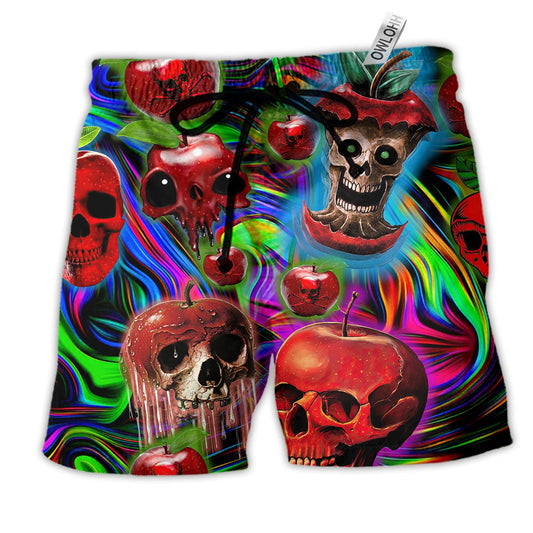 Skull Love Apple Neon Hawaiian Print Beach Shorts For Fantasy Fan Beach Days