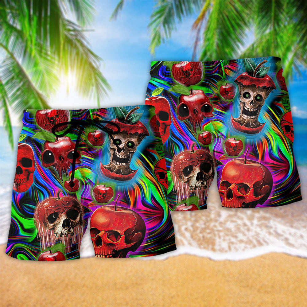 Skull Apple Neon Beach Shorts Pattern Detail For Holiday Travel And Distinctive Seasonal Style