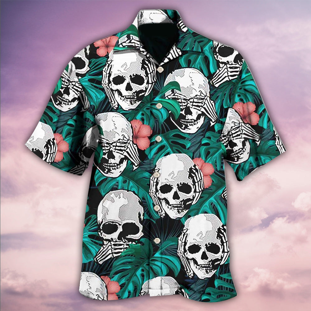 Skull Beautiful Hawaiian Shirt Pattern Detail For Summer Holidays And Outdoor Fun