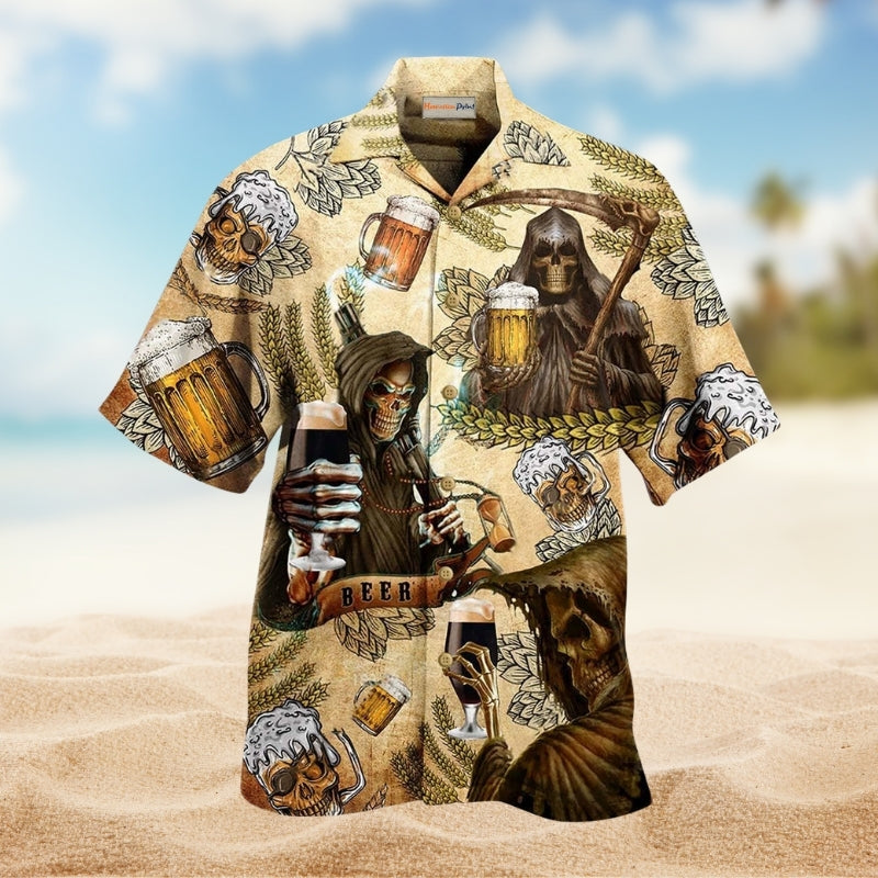 Funny Camping Bear Drinking Beer I'M Hawaiian Shirt Fabric Pattern Detail For Resort Wear