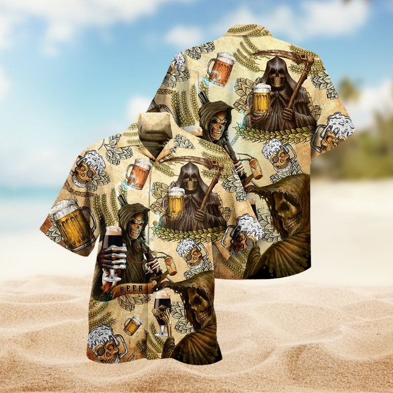 Funny Camping Bear Drinking Beer I'M Hawaiian Shirt Button Front Artwork For Beach Days