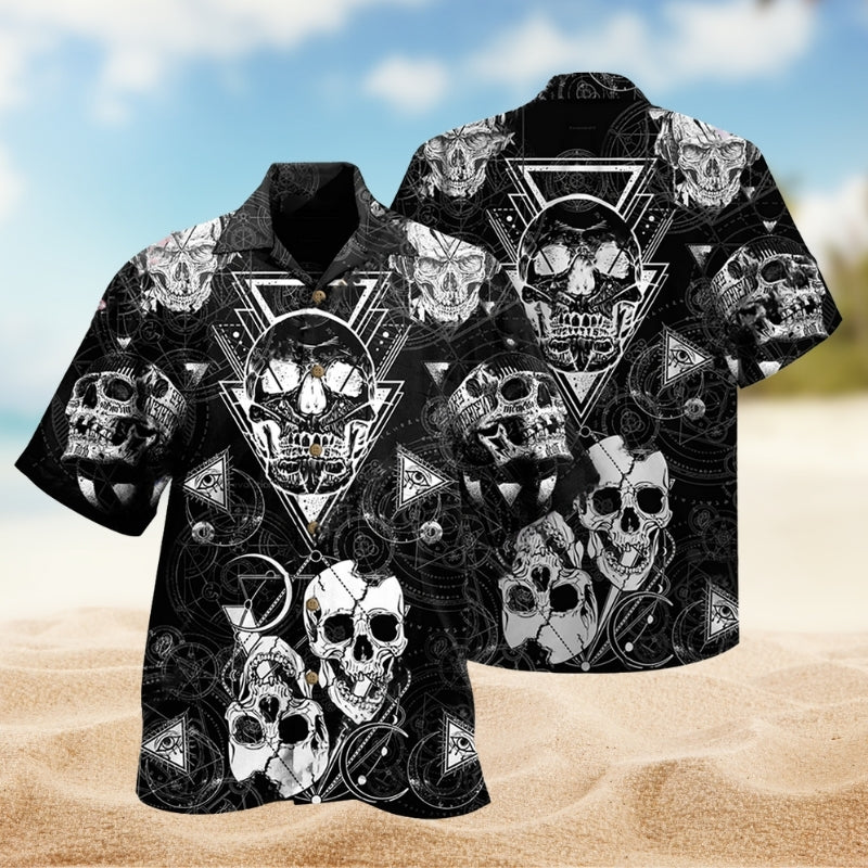 Gothic Skull Graphic Hawaiian Shirt For Summer Vacation, Beach Travel, And Casual Wear
