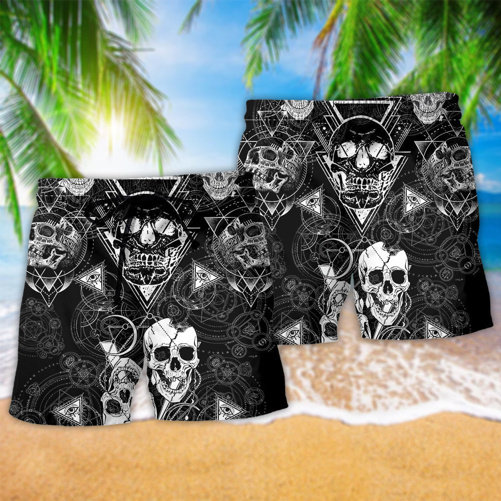 Skull Dark Minimal Beach Shorts Pattern Detail For Seaside Leisure And Easy Warm Weather Wear