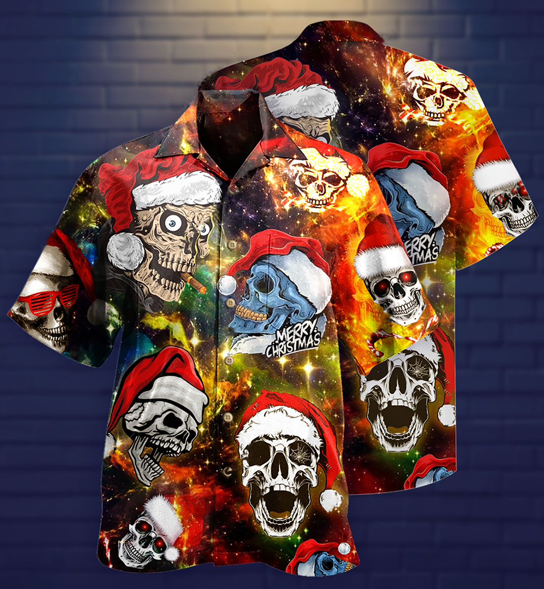 Christmas Skull Hawaiian Shirt With All Over Print For Vacation Getaways Resort Wear And Casual Celebrations