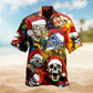 Vintage Skull Artwork Hawaiian Shirt For Summer Vacation, Beach Travel, And Casual Wear