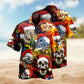 Vintage Skull Artwork Hawaiian Shirt For Summer Vacation, Beach Travel, And Casual Wear