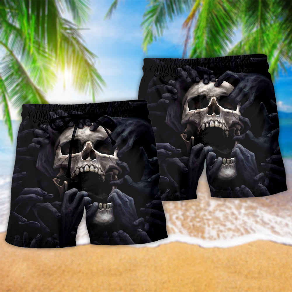 Skull Dark Beach Shorts Design Detail For Spooky Season Travel