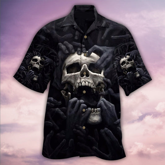 Dark Skull Aesthetic Hawaiian Shirt Design View For Casual Summer Styling