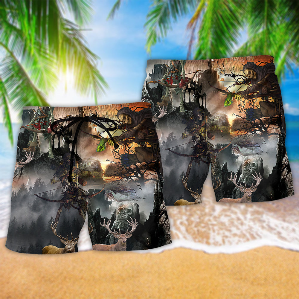 Skull Love Hunting In Jungle Hawaiian Print Beach Shorts For Resort Trips And Casual Comfort